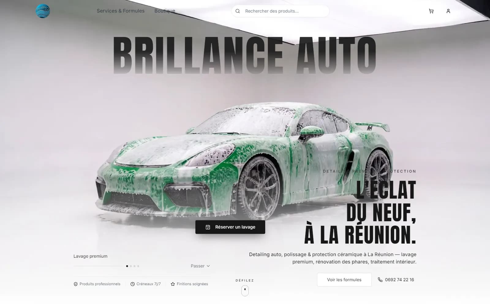 brillanceauto.re, Un studio de detailing qui se pilote seul, avec un agent IA au back-office.